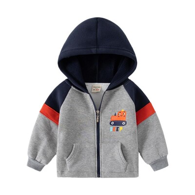 Rudens žiema Little Boy Fleece megztiniai Automobilių raštai Kontrastingi Striukės Rankovės Vaikiški Megztiniai Medvilniniai Stori užtrauktukai Kūdikių švarkai