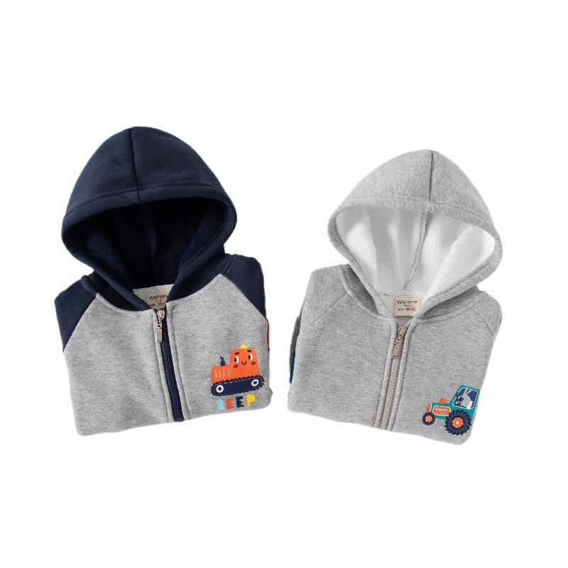 Őszi téli kisfiú gyapjú pulóver autós mintás kontrasztrudak ujjú fiú fiú pulóverek pamut vastag cipzáras baba kabátok