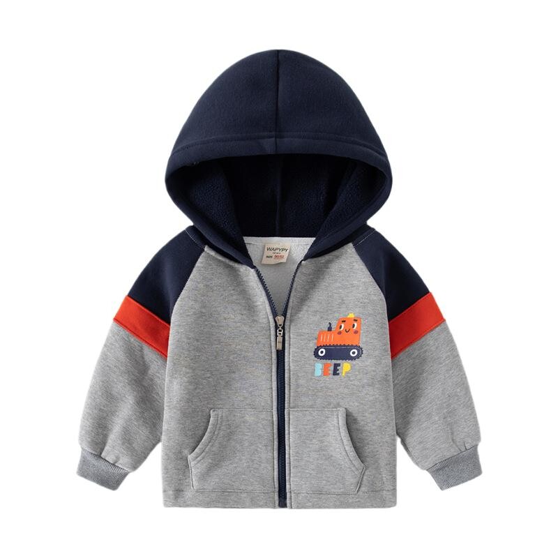 Őszi téli kisfiú gyapjú pulóver autós mintás kontrasztrudak ujjú fiú fiú pulóverek pamut vastag cipzáras baba kabátok