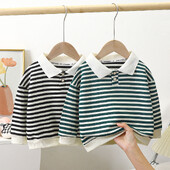 Παιδικά φθινοπωρινά μπλουζάκια πόλο κοριτσιών Βαμβακερά μπλουζάκια με ριγέ ριγέ βρεφική μπλούζα κοριτσιών Φαρδιά μακρυμάνικη μπλούζα για νήπια