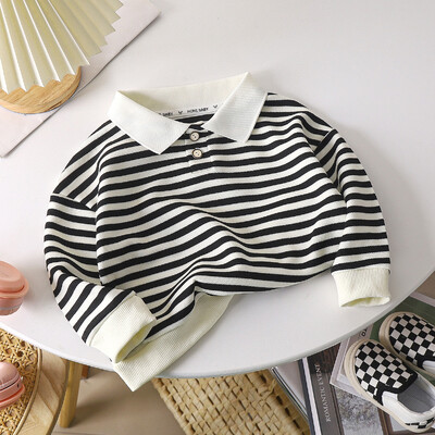 Παιδικά φθινοπωρινά μπλουζάκια πόλο κοριτσιών Βαμβακερά μπλουζάκια με ριγέ ριγέ βρεφική μπλούζα κοριτσιών Φαρδιά μακρυμάνικη μπλούζα για νήπια