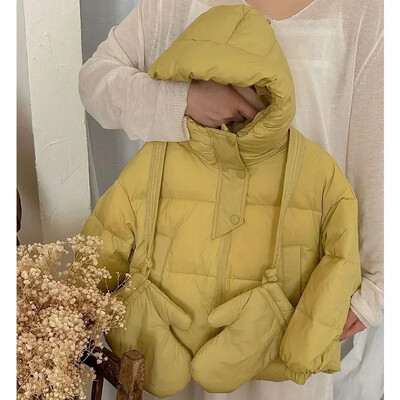 Iarnă, noi pentru copii, jachetă albă din puf de rață, cu mănuși, coreeană, de culoare uni, pentru copii mici, îmbrăcăminte exterioară, rezistentă la vânt, versatilă, băieți, fete