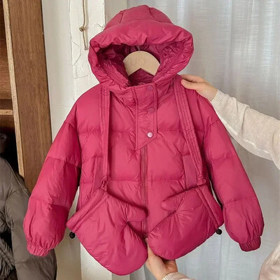 Iarnă, noi pentru copii, jachetă albă din puf de rață, cu mănuși, coreeană, de culoare uni, pentru copii mici, îmbrăcăminte exterioară, rezistentă la vânt, versatilă, băieți, fete