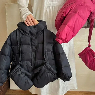 Iarnă, noi pentru copii, jachetă albă din puf de rață, cu mănuși, coreeană, de culoare uni, pentru copii mici, îmbrăcăminte exterioară, rezistentă la vânt, versatilă, băieți, fete