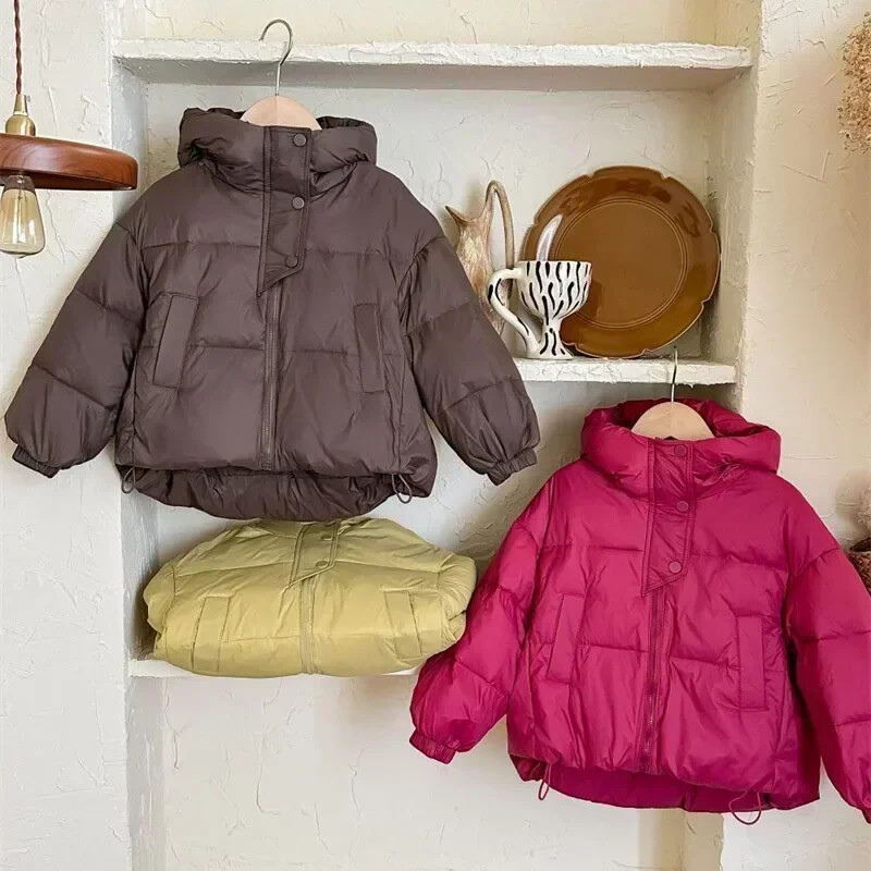 Iarnă, noi pentru copii, jachetă albă din puf de rață, cu mănuși, coreeană, de culoare uni, pentru copii mici, îmbrăcăminte exterioară, rezistentă la vânt, versatilă, băieți, fete