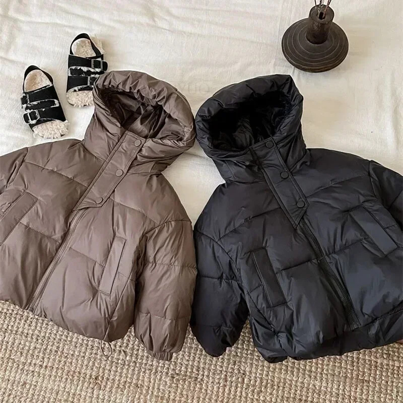 Iarnă, noi pentru copii, jachetă albă din puf de rață, cu mănuși, coreeană, de culoare uni, pentru copii mici, îmbrăcăminte exterioară, rezistentă la vânt, versatilă, băieți, fete