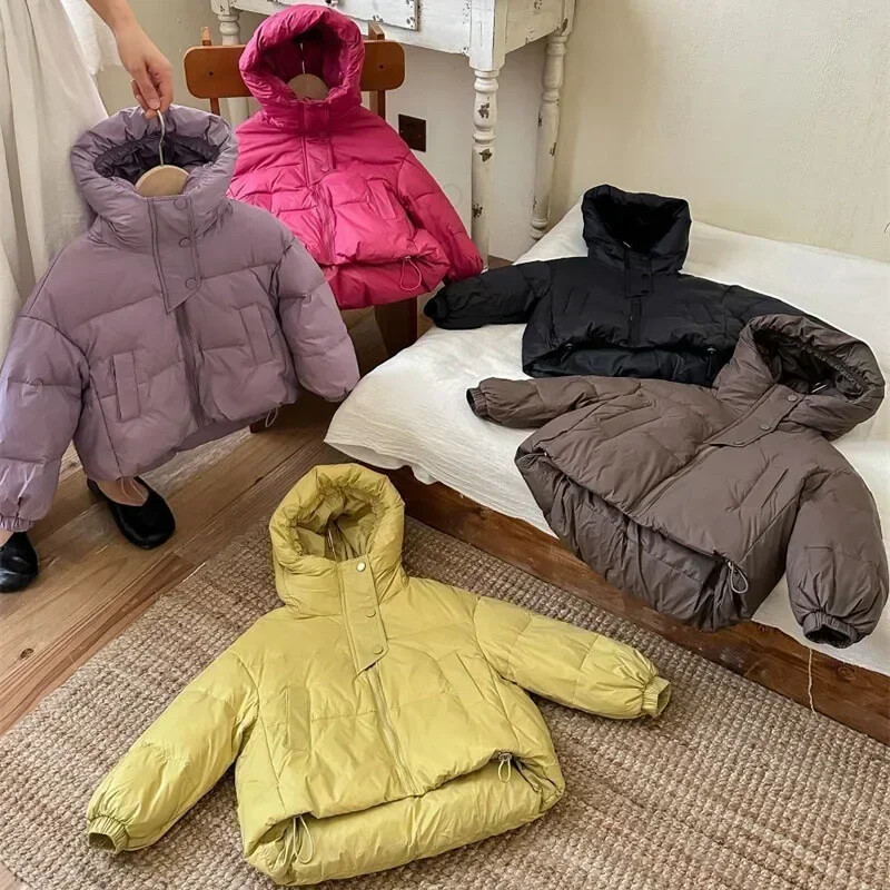 Iarnă, noi pentru copii, jachetă albă din puf de rață, cu mănuși, coreeană, de culoare uni, pentru copii mici, îmbrăcăminte exterioară, rezistentă la vânt, versatilă, băieți, fete