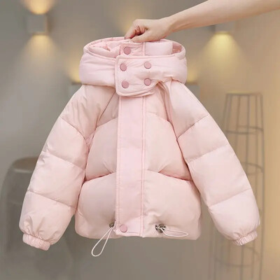 2024 m. Korėjos rudens žiemos nauja vaikiška pūkinė striukė berniukams ir mergaitėms su storu gobtuvu balta pūkinė striukė paaugliams, žieminė 3–12 m.