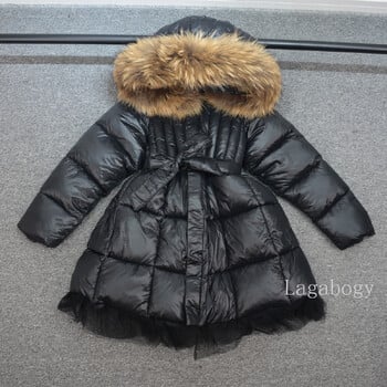 Μόδα Parka Girl\'s Real Fur Rooded Roots Slim Belt Casual Παιδικό παλτό Διχτυωτό φόρεμα Ζεστό παιδικό μπουφάν με βαμβακερή επένδυση TR202