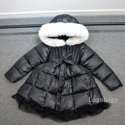 Μόδα Parka Girl's Real Fur Rooded Roots Slim Belt Casual Παιδικό παλτό Διχτυωτό φόρεμα Ζεστό παιδικό μπουφάν με βαμβακερή επένδυση TR202