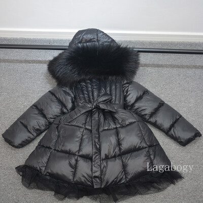 Μόδα Parka Girl's Real Fur Rooded Roots Slim Belt Casual Παιδικό παλτό Διχτυωτό φόρεμα Ζεστό παιδικό μπουφάν με βαμβακερή επένδυση TR202