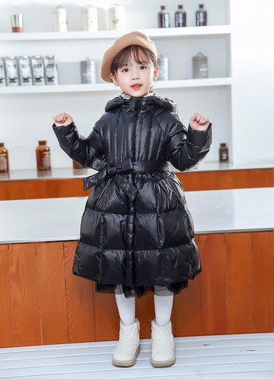 Μόδα Parka Girl's Real Fur Rooded Roots Slim Belt Casual Παιδικό παλτό Διχτυωτό φόρεμα Ζεστό παιδικό μπουφάν με βαμβακερή επένδυση TR202