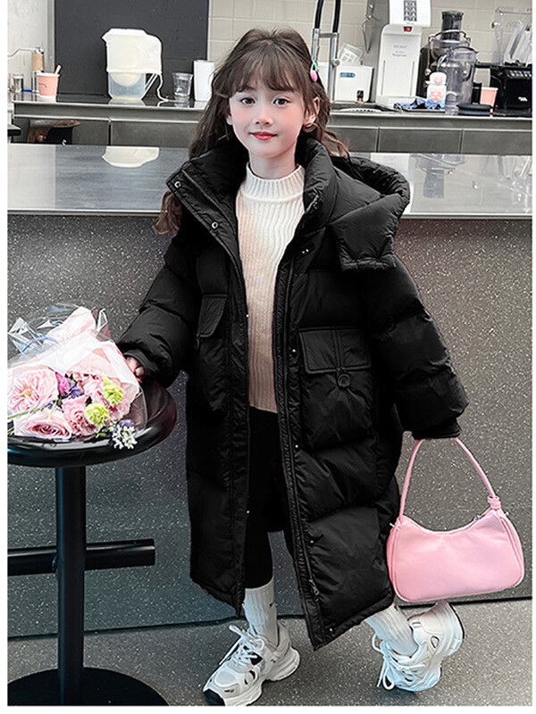 2024 Νέο εξαιρετικά μακρύ ζεστό παιδικό μπουφάν με επένδυση για κορίτσια μονόχρωμο βαμβακερό παλτό εφηβικής ηλικίας Parkas Παιδικά ρούχα με κουκούλα TR146