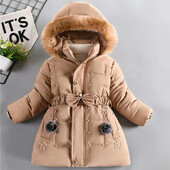 Χειμερινά ρούχα για κορίτσια με βελούδινο χοντρό παλτό Κομψό, μοντέρνο βαμβακερό μπουφάν με κουκούλα με μαργαριτάρι αποσπώμενο καπέλο casual σύνολα