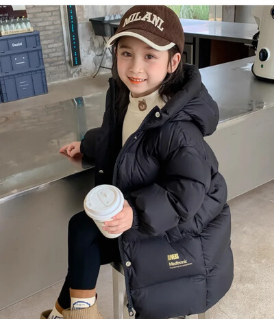 2024 Χειμώνας 110-170cm Κοριτσίστικα μακρύ χοντρό ζεστό μακρύ παρκά με παιδικό παλτό τσέπης με κουκούλα Εξωτερικά ρούχα δύο χρώματα