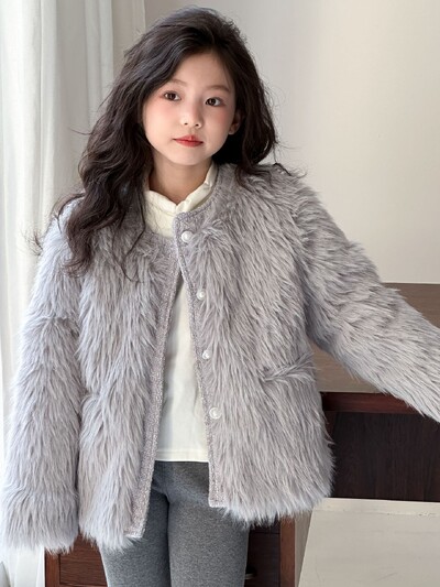 Téli totyogó baba lány szőrös kabát műszőrme pamut párnázott gyerek lány felsőruházat elegáns stílusú körgallér 1-10Y lány meleg dzseki