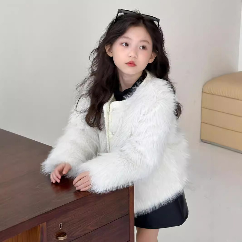 Téli totyogó baba lány szőrös kabát műszőrme pamut párnázott gyerek lány felsőruházat elegáns stílusú körgallér 1-10Y lány meleg dzseki