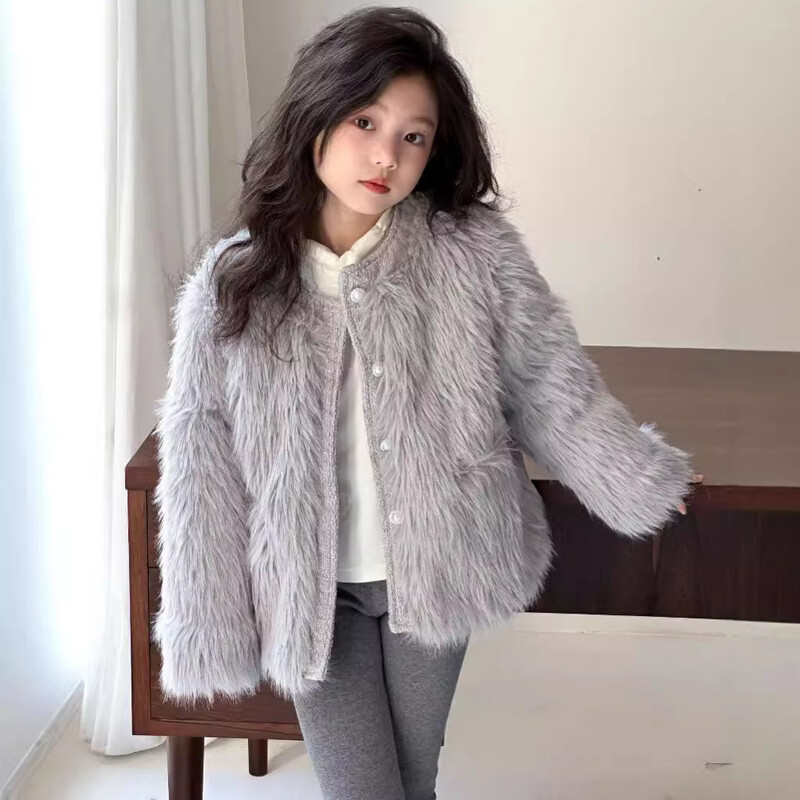 Téli totyogó baba lány szőrös kabát műszőrme pamut párnázott gyerek lány felsőruházat elegáns stílusú körgallér 1-10Y lány meleg dzseki