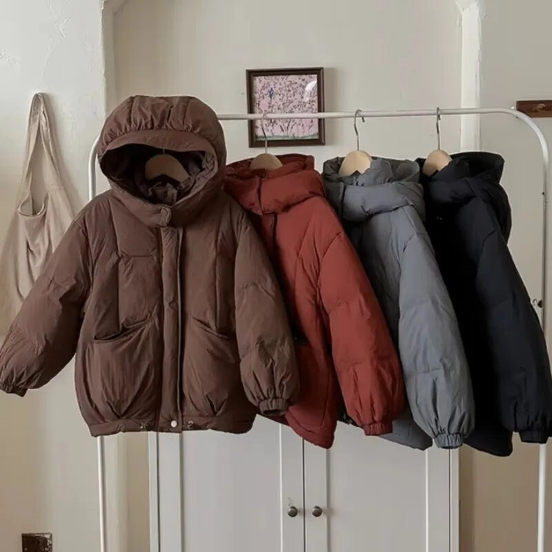 2024 Winter New Duck Down Ρούχα Παιδικά πουπουλένια Ρούχα Κορεάτικα Ρούχα για αγόρια Κορίτσια Χοντρό αντιανεμικό μπουφάν με κουκούλα Ζεστές στολές χιονιού