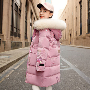 5 6 8 10 12 14 χρόνων Κορίτσια πουού μπουφάν Χειμερινό Ζεστό μακρύ στυλ Πάρκα με φερμουάρ Γούνινο γιακά Κοριτσίστικα Εξωτερικά ρούχα Νέα Παιδικά Ρούχα