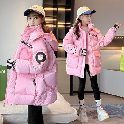 2023 m. nauji vaikų drabužiai Šilti medvilninė striukė mergaitei žieminė stora parkas su gobtuvu vaikams Viršutiniai drabužiai, madingi dideli kišeniniai paltai