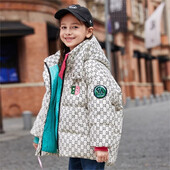 Žieminė vaikiška pūkinė striukė su storu gobtuvu mergaičių lauko medvilninė striukė Thousand Bird Grid medvilninis paltas