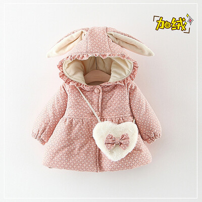 Ziemas meiteņu jakas Plus samta bieza jaka meitenēm mēteļi gudri apdrukas bērnu virsdrēbes ar kapuci 1 2 3 4 5 gadu bērnu sniega apģērbs