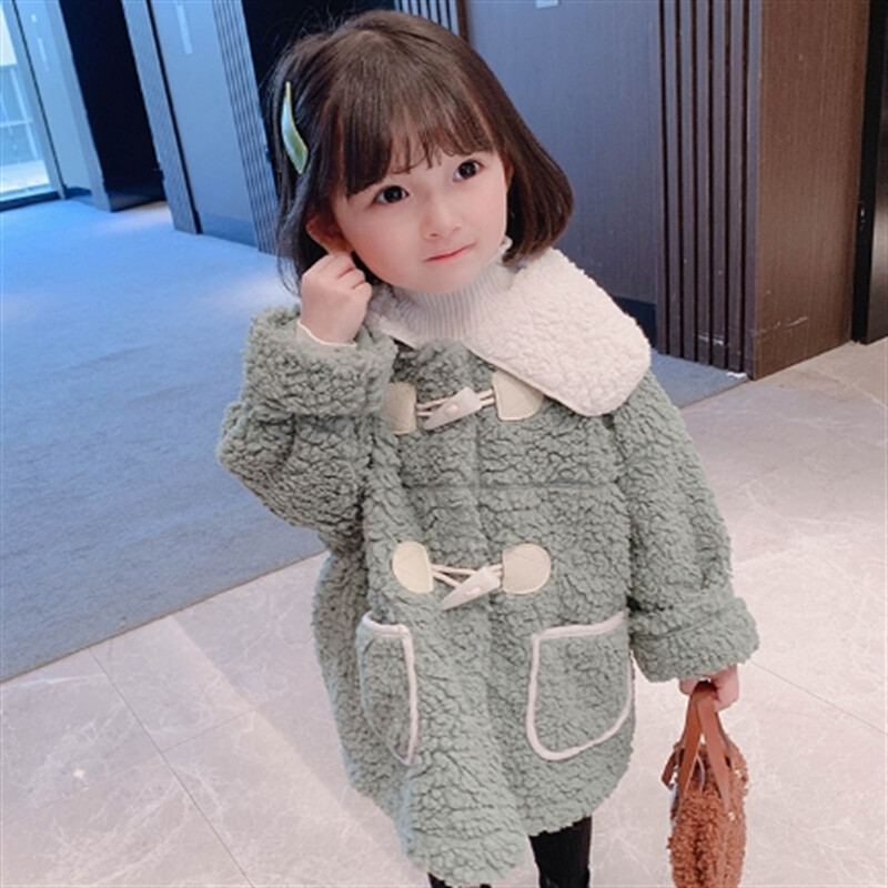 Παλτό για κορίτσια, φθινοπωρινό και χειμώνα νέο ζεστό και μοντέρνο μάλλινο πουλόβερ, παιδικό κοριτσίστικο χοντρό αρνί γούνινο παλτό, γυναίκες