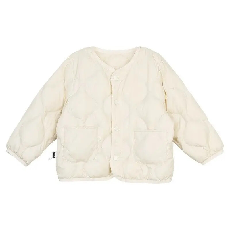 Meiteņu mētelis, viegls imitācijas dūnu jaka Meiteņu īss 2024. gada rudens, jauns bērnu apģērbs, vienkrāsains mētelis