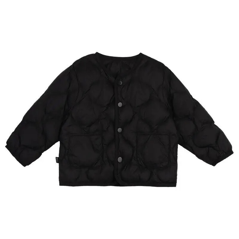 Meiteņu mētelis, viegls imitācijas dūnu jaka Meiteņu īss 2024. gada rudens, jauns bērnu apģērbs, vienkrāsains mētelis