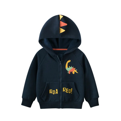 Cartoon Dinosaur Outerwear Boys 2024 Άνοιξη Νέο Παιδικό Μπουφάν με φερμουάρ βελούδινο Μόδα μακρυμάνικο ζεστό κουκούλα Παιδικά παλτό