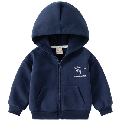 2024. gada korejiešu rudens bērnu jaka zēniem ar brīvu dinozauru apdruku Maza zēna džemperis ar kapuci, vienkrāsains kokvilnas virsdrēbju mētelis ar garām piedurknēm