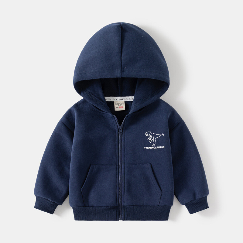 2024. gada korejiešu rudens bērnu jaka zēniem ar brīvu dinozauru apdruku Maza zēna džemperis ar kapuci, vienkrāsains kokvilnas virsdrēbju mētelis ar garām piedurknēm