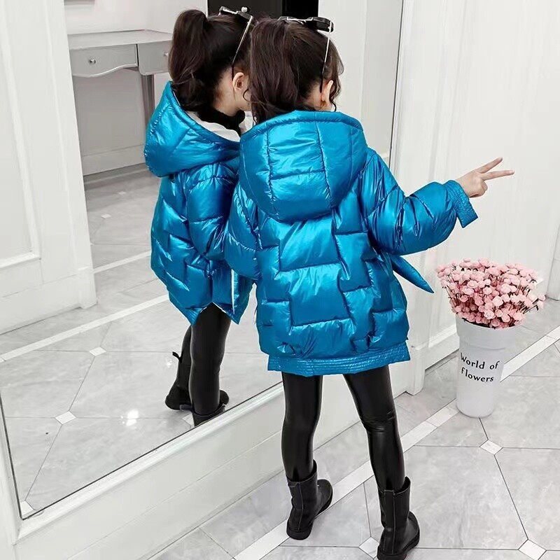 Téli dzseki lányoknak Kabát Tini Gyerekek Parka Hóruha divat Fényes Vízálló Felsőruházat Gyermekruházat 4-14 éves korig