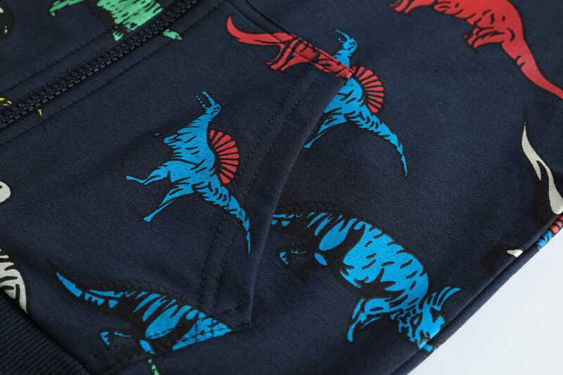 Tini fiúk, dinoszaurusz mintás, cipzáras kapucnis pulóverek Őszi hosszú ujjú pulóverek Rajzfilm Sport kapucnis dzsekik 2024 толстовка детская