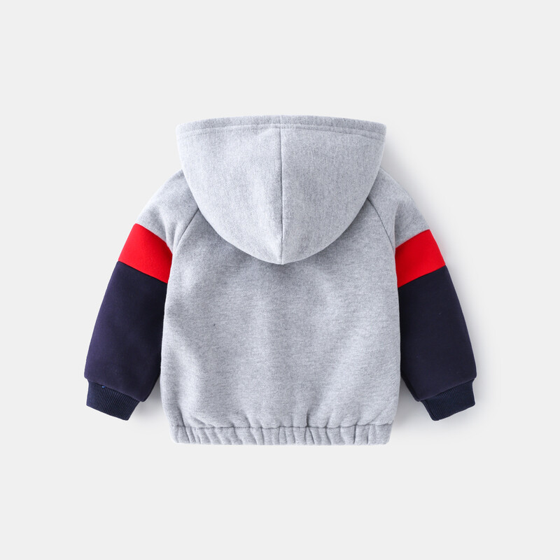 Fiú, dinoszauruszokkal hímzett, patchwork ujjú kapucnis dzseki, alkalmi, cipzáras kapucnis kapucnis gyerekeknek, 2024 tavasz/ősz, 3-8 éves korig, szürke.