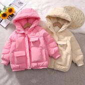 Medvilniniu paminkštintu žieminis paltas mergaitėms nuo 5-14 metų 2024 m. naujo stiliaus pūkinė striukė su gobtuvu paminkštinta striuke