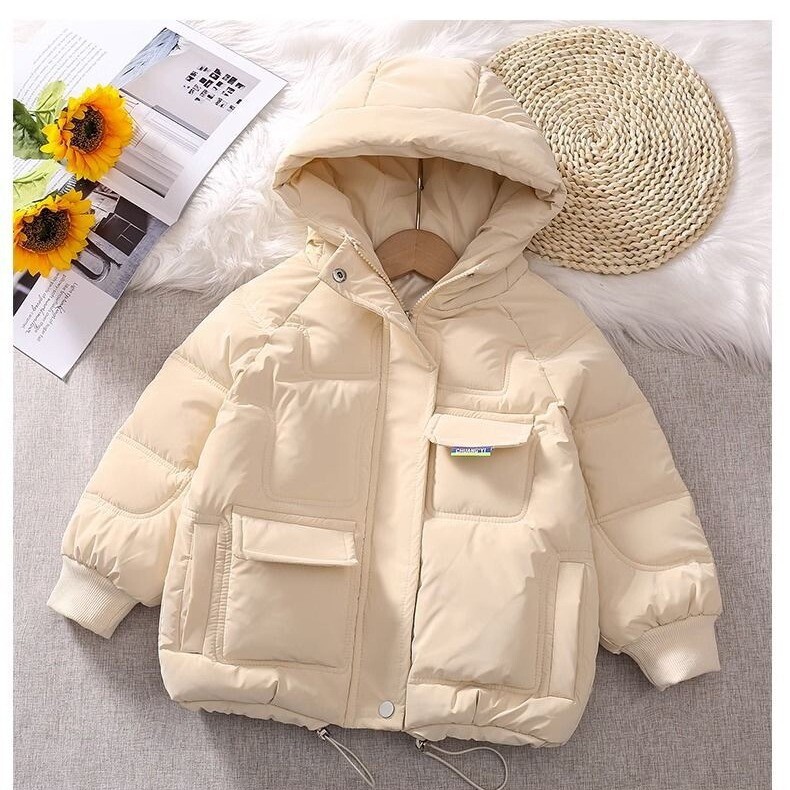 Medvilniniu paminkštintu žieminis paltas mergaitėms nuo 5-14 metų 2024 m. naujo stiliaus pūkinė striukė su gobtuvu paminkštinta striuke