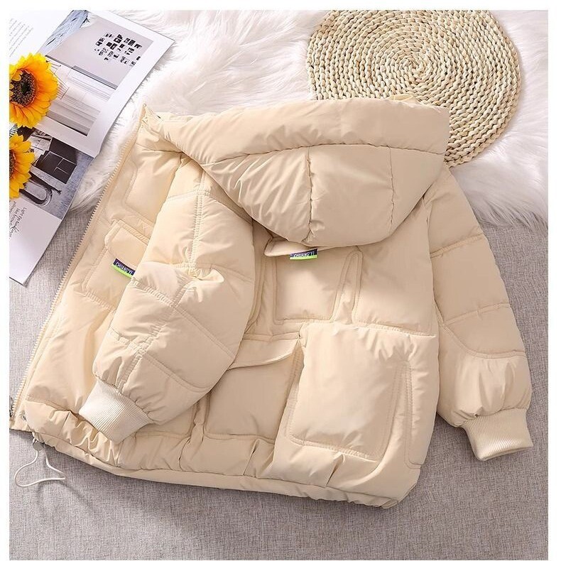 Medvilniniu paminkštintu žieminis paltas mergaitėms nuo 5-14 metų 2024 m. naujo stiliaus pūkinė striukė su gobtuvu paminkštinta striuke
