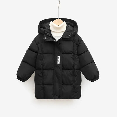 Jachetă de iarnă pentru fete adolescente de 3-10 ani, culoare solidă, imprimeu cu litere, haină groasă menține căldura cu glugă pentru copii, haine de zăpadă din bumbac