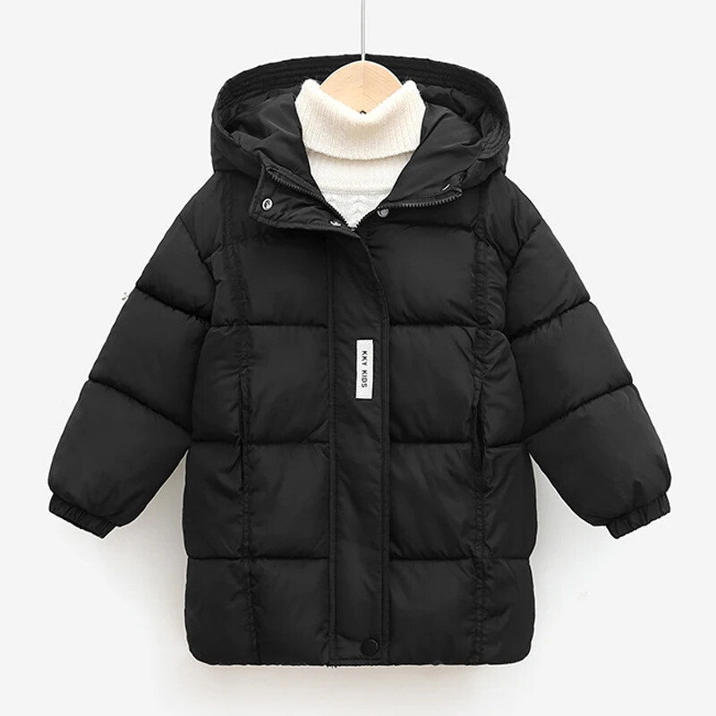 Jachetă de iarnă pentru fete adolescente de 3-10 ani, culoare solidă, imprimeu cu litere, haină groasă menține căldura cu glugă pentru copii, haine de zăpadă din bumbac