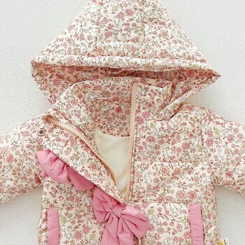 2024 Winter Ins Toddler Girls Parkas με φλοράλ εμπριμέ κότσο με κουκούλα βαμβακερό καπιτονέ Βρεφικό παλτό για κορίτσια Βρεφικό μπουφάν