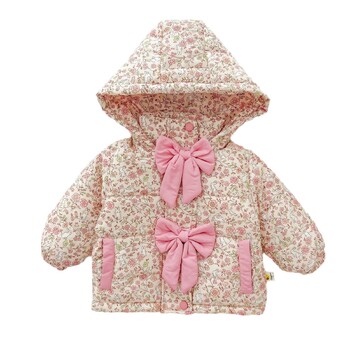 2024 Winter Ins Toddler Girls Parkas με φλοράλ εμπριμέ κότσο με κουκούλα βαμβακερό καπιτονέ Βρεφικό παλτό για κορίτσια Βρεφικό μπουφάν