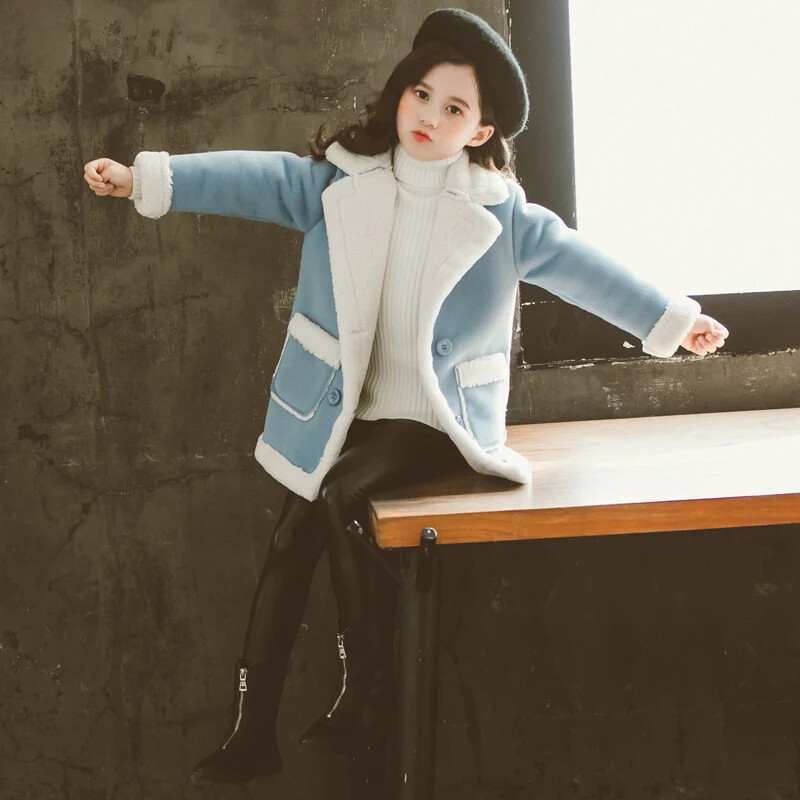 Vaikiški vilnos mišiniai Paltai mergaitėms Žiema Paaugliams Sniego drabužiai Kailiai Viršutiniai drabužiai Striukės Storas Šiltas paltas 6 7 8 9 10 11 12 14 m.