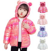 Blizgus audinys Antifouling Berniukams Mergaitėms su gobtuvu Lengvos pūkinės striukės Vaikams Žiemos Šiltas Paltas Rudens Viršutiniai Drabužiai Kasdieniai drabužiai