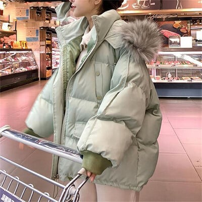 2024, jachetă de iarnă, parkas îngroșat, caldă, pentru femei, Harajuku, iarnă, supradimensionate, largi, cu glugă, pâine, îmbrăcăminte exterioară din bumbac pentru femei