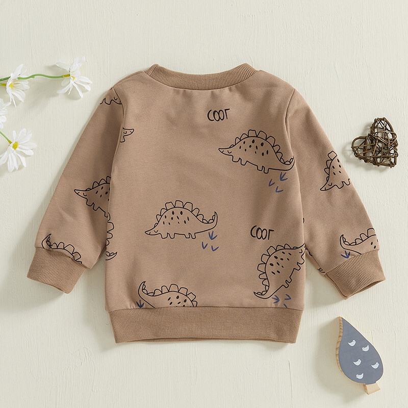 Pavasario rudens kūdikių vaikiški gobtuvai 0–4 m. berniukų laisvalaikio drabužiai Dinozaurų raštais megztinis, vaikiškas laisvalaikio viršus