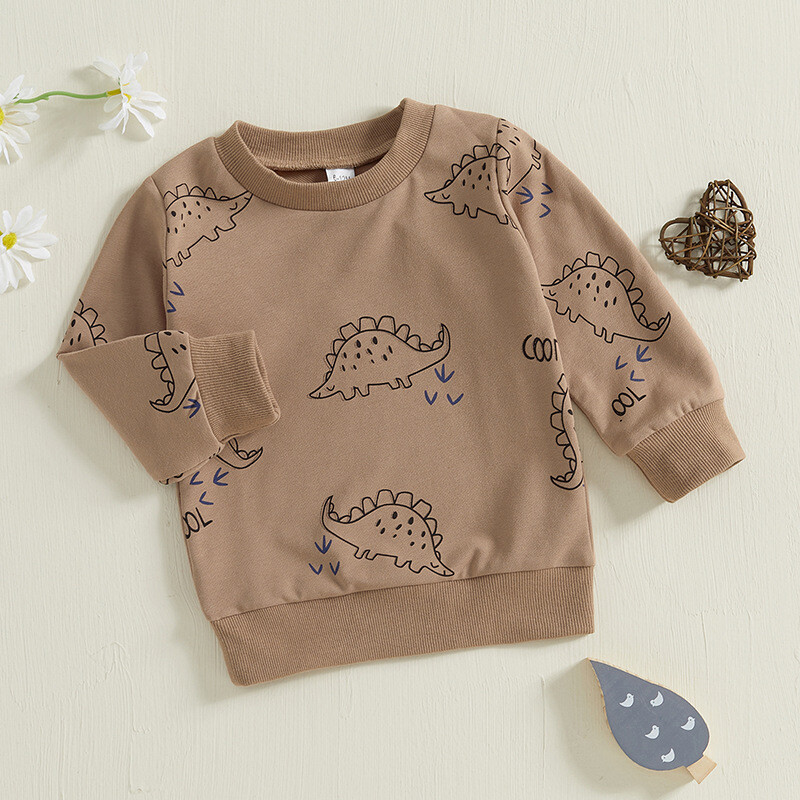 Pavasario rudens kūdikių vaikiški gobtuvai 0–4 m. berniukų laisvalaikio drabužiai Dinozaurų raštais megztinis, vaikiškas laisvalaikio viršus