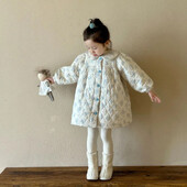 Kaput za djevojčice Zima 2024. Nova dječja odjeća Korejski stil Dječje djevojčice Inozemni stil Prošivena cvjetna pamučna pamučna suknja Ležerna jednostavna