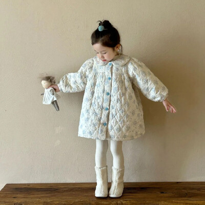 Kaput za djevojčice Zima 2024. Nova dječja odjeća Korejski stil Dječje djevojčice Inozemni stil Prošivena cvjetna pamučna pamučna suknja Ležerna jednostavna